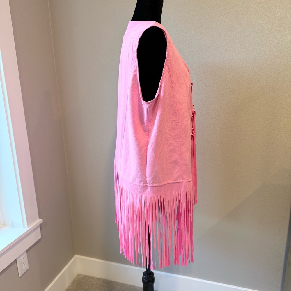 Hot pink 70’s retro hippie cowgirl costume fringe faux suede vest size XXXL - Picture 2 of 6